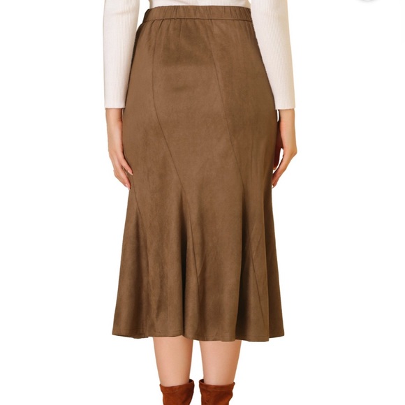 Allegra K Women's Faux Suede A-Line Elastic Back Retro Work Fall Midi Skirt XS - Picture 7 of 11